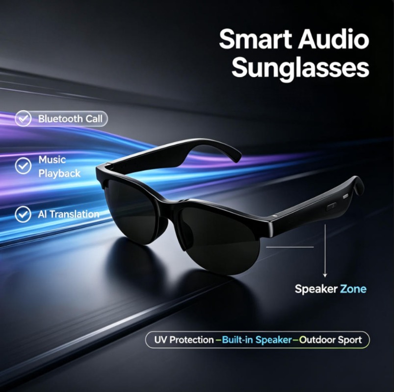 Smart Glasses Lens - Slimme audio-zonnebril Bluetooth-oproep AI-vertaling Open-ear audio
